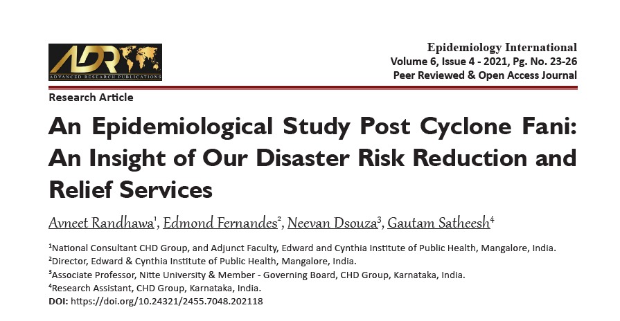 An Epidemiological Study Post Cyclone Fani: An Insight of Our Disaster Risk Reduction and Relief Services